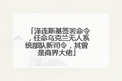 泽连斯基签署命令，任命乌克兰无人系统部队新司令，其曾是商界大佬